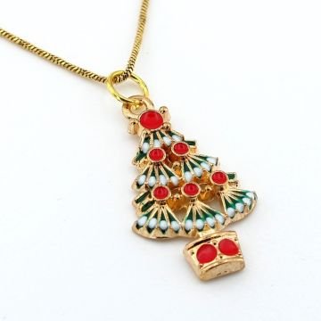 Yılbaşı Yeni Yıl Süslü Çam Ağacı Noel Çelik Zincir Kolye Q0746