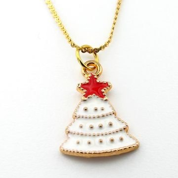 Yılbaşı Yeni Yıl Karlı Çam Ağacı Noel Çelik Zincir Kolye Q0748