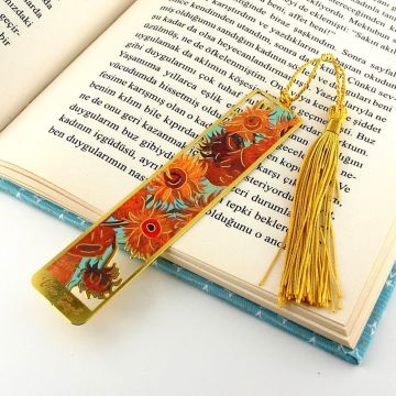 Vincent Van Gogh Ay Çiçekleri Tablo Resim Metal Ayraç Kitap Ayracı AY029