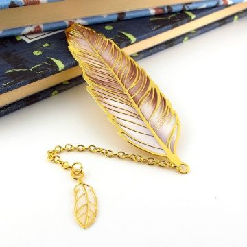 Krem Kuş Tüyü Hokka Okuyucu Vintage Metal Ayraç Kitap Ayracı Zincirli AY033