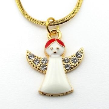 Yılbaşı Yeni Yıl Beyaz Melek Noel İtalyan Çelik Zincir Kolye Q0754