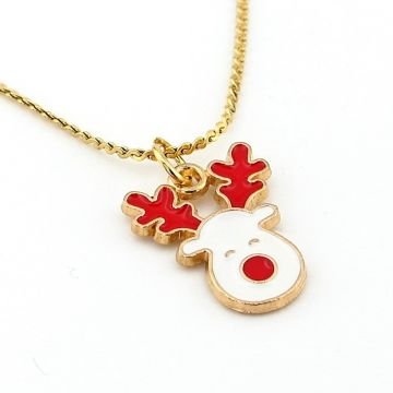 Yılbaşı Yeni Yıl Geyik Noel Çelik Zincir Kadın Kolye Q0755