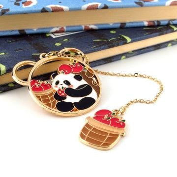 Elma Yiyen Panda Bookmark Okuyucu Metal Ayraç Kitap Ayracı Zincirli AY044