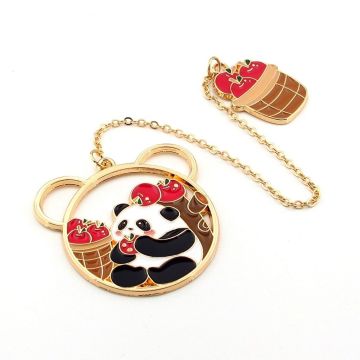 Elma Yiyen Panda Bookmark Okuyucu Metal Ayraç Kitap Ayracı Zincirli AY044