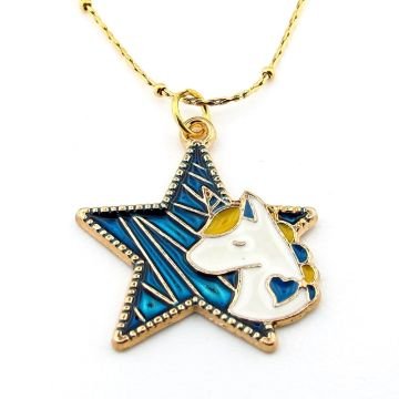 Unicorn Yıldız Tek Boynuzlu At Sarı Çelik Zincir Kadın Kolye Q0773