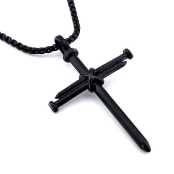 ÇİVİ HAÇ ÇARMIH İSTAVROS KATOLİK ERKEK SİYAH METAL KOLYE Q0466
