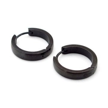 SİYAH RENK KLASİK ÜNİSEKS 20mm HALKA ÇELİK KÜPE E224