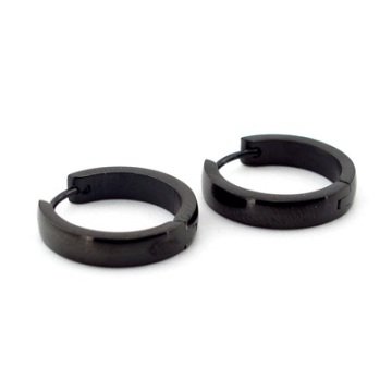 SİYAH RENK KLASİK ÜNİSEKS 20mm HALKA ÇELİK KÜPE E224