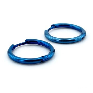 YUVARLAK TASARIM MAVİ ÇELİK 17,5mm HALKA KADIN ERKEK KÜPE E979