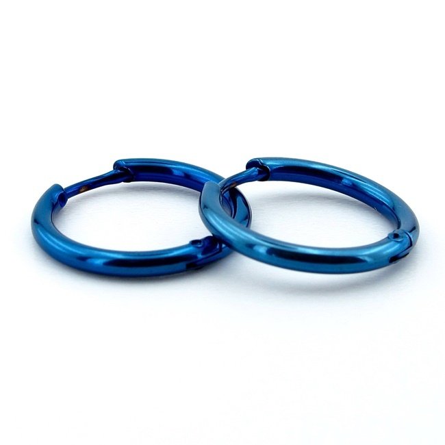 YUVARLAK TASARIM MAVİ ÇELİK 17,5mm HALKA KADIN ERKEK KÜPE E979