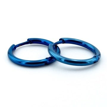 YUVARLAK TASARIM MAVİ ÇELİK 17,5mm HALKA KADIN ERKEK KÜPE E979