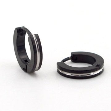 İNCE TASARIM 2.5 mm TEK ÇİZGİ SİYAH ÇELİK ERKEK HALKA KÜPE E657