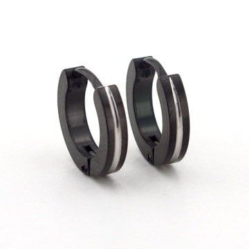 İNCE TASARIM 2.5 mm TEK ÇİZGİ SİYAH ÇELİK ERKEK HALKA KÜPE E657