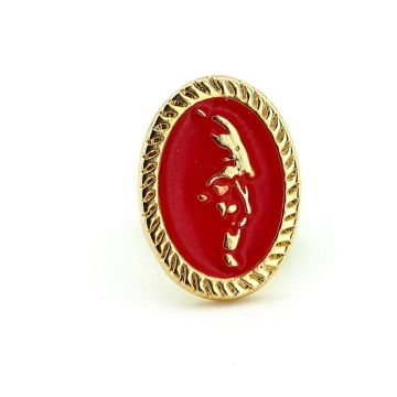 Kırmızı Atatürk Silüeti Sarı Metal Pin Rozet RZ163