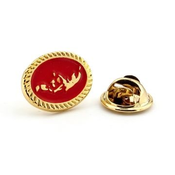 Kırmızı Atatürk Silüeti Sarı Metal Pin Rozet RZ163