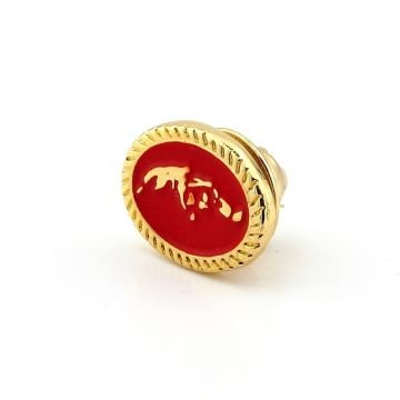 Kırmızı Atatürk Silüeti Sarı Metal Pin Rozet RZ163