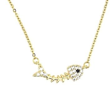 ZİRKON TAŞLI BALIK KILÇIK GOLD SARI TON ÇELİK KADIN KOLYE Q0512