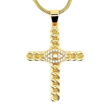 ZİNCİR TASARIM GÖZ JESUS ÇELİK HAÇ HRİSTİYAN KADIN KOLYE Q0522