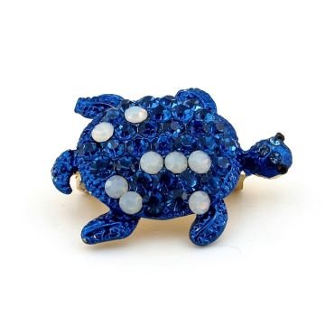 Mavi Beyaz Renkli Su Kaplumbağası Okyanus Zirkon Taşlı Broş RZ199