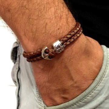 KAHVERENGİ ÇAPA TASARIM ERKEK BİLEKLİK BT072