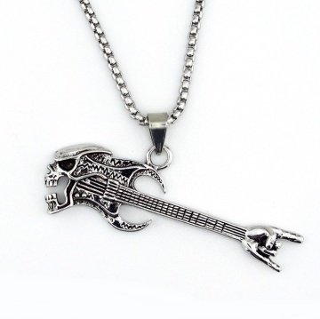 BASS GİTAR KURUKAFA ROCK N ROLL ÇELİK ERKEK KOLYE ZİNCİR Q0555
