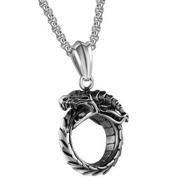 OUROBOROS KUTSAL GÜÇ EJDERHA YILAN ÇELİK ERKEK KOLYE ZİNCİR Q0558