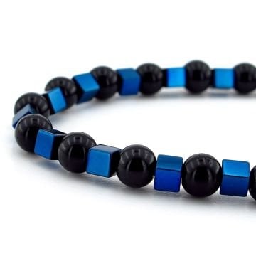 6mm Siyah Oniks ve Mavi Renk Hematit Doğal Taş Erkek Bileklik J0264