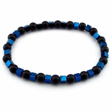 6mm Siyah Oniks ve Mavi Renk Hematit Doğal Taş Erkek Bileklik J0264