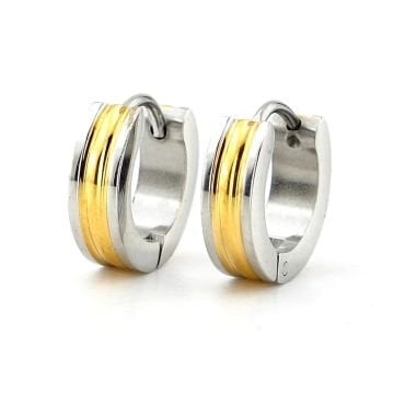 Sarı Çigili Gümüş Renk 13mm Çaplı Paslanmaz Çelik Halka Erkek Küpe ER106