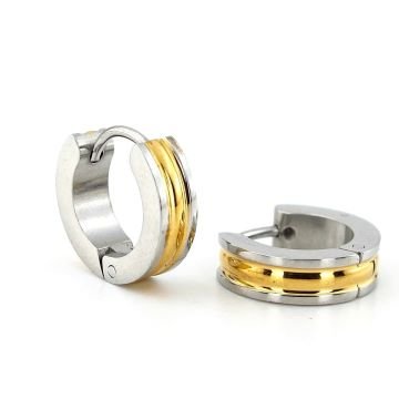 Sarı Çigili Gümüş Renk 13mm Çaplı Paslanmaz Çelik Halka Erkek Küpe ER106