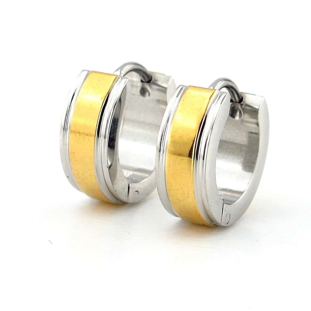 Sarı Şerit Gümüş Renk 13mm Çaplı Paslanmaz Çelik Halka Erkek Küpe ER107