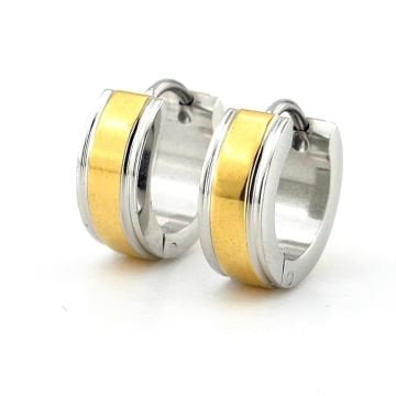 Sarı Şerit Gümüş Renk 13mm Çaplı Paslanmaz Çelik Halka Erkek Küpe ER107