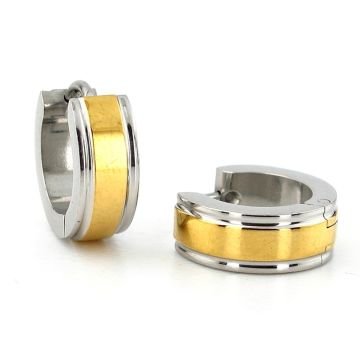 Sarı Şerit Gümüş Renk 13mm Çaplı Paslanmaz Çelik Halka Erkek Küpe ER107