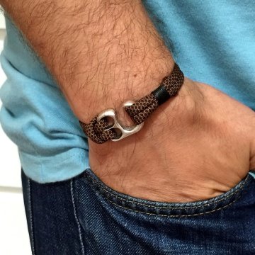 KAHVE SİYAH METAL KANCA ERKEK BİLEKLİK BT140