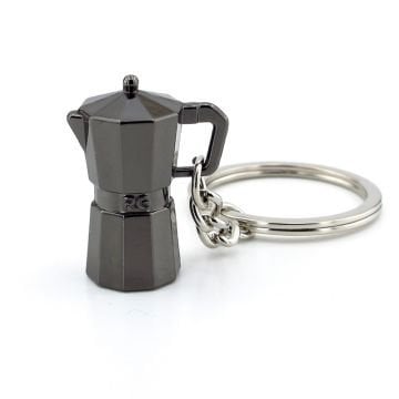 Moca Pot Şeklinde Kahve Sever Antrasit Metal Anahtarlık KC123