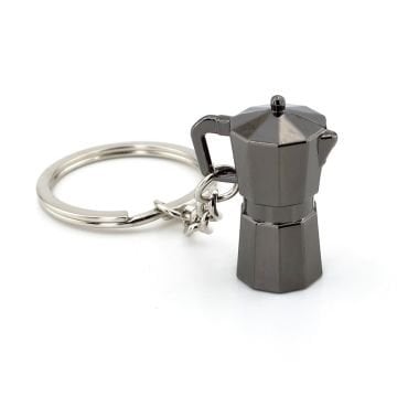 Moca Pot Şeklinde Kahve Sever Antrasit Metal Anahtarlık KC123
