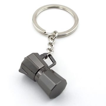 Moca Pot Şeklinde Kahve Sever Antrasit Metal Anahtarlık KC123