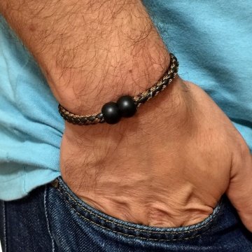 MIKNATISLI KAHVE SİYAH DERİ ERKEK BİLEKLİK BT168