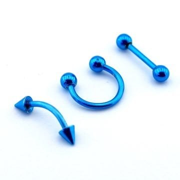 Mavi Renkli Paslanmaz Cerrahi Çelik Üçlü Set Vücut Piercing P474