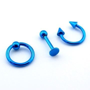 Üçlü Set Mavi Renkli Paslanmaz Cerrahi Çelik Vücut Piercing P475