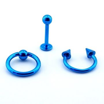 Üçlü Set Mavi Renkli Paslanmaz Cerrahi Çelik Vücut Piercing P475