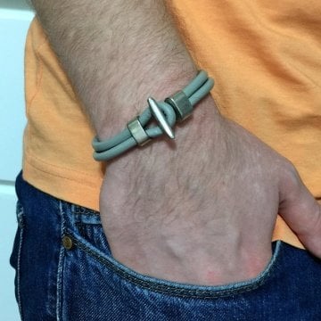 METAL KANCA GRİ GERÇEK DERİ ERKEK BİLEKLİK BT185
