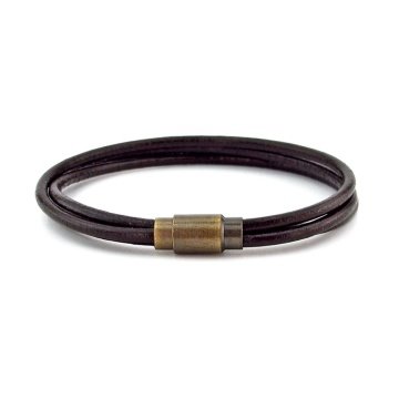 KAHVERENGİ HAKİKİ DERİ 3 SIRA BRONZ KLİPS ERKEK BİLEKLİK M004H