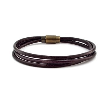 KAHVERENGİ HAKİKİ DERİ 3 SIRA BRONZ KLİPS ERKEK BİLEKLİK M004H