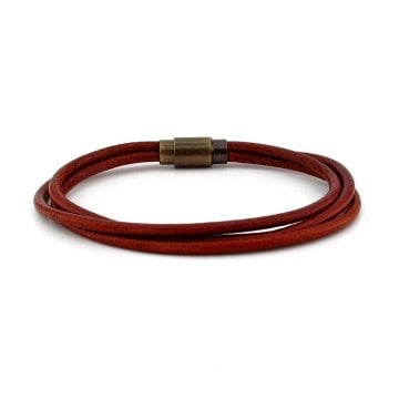 TABA KAHVE HAKİKİ DERİ 3 SIRA BRONZ KLİPS ERKEK BİLEKLİK M004N