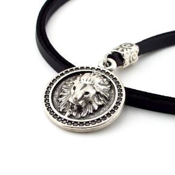 Kabartma Aslan Leon Burç Deri Metal Madalyon Erkek Kolye Q0889