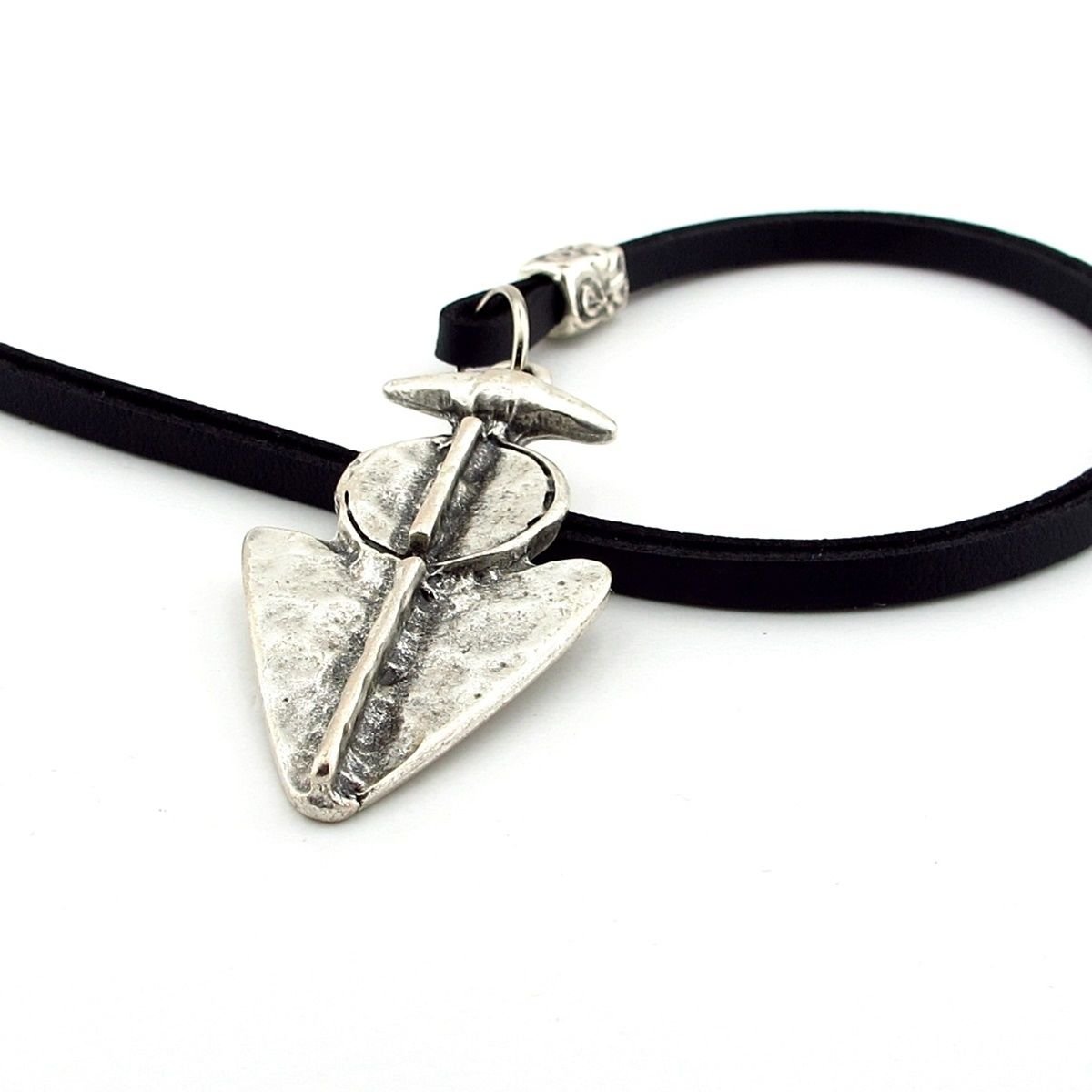 Mızrak Ucu Savaşçı Warrior Eskitme Metal Deri Erkek Kolye Q0893