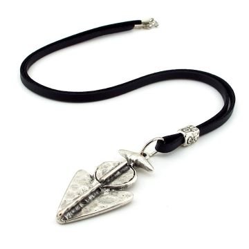 Mızrak Ucu Savaşçı Warrior Eskitme Metal Deri Erkek Kolye Q0893