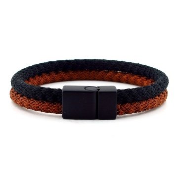 KAHVE SİYAH İP DOKUMA SİYAH METAL KLİPS ERKEK BİLEKLİK BT429
