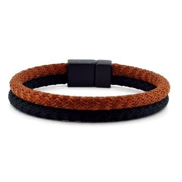 KAHVE SİYAH İP DOKUMA SİYAH METAL KLİPS ERKEK BİLEKLİK BT429